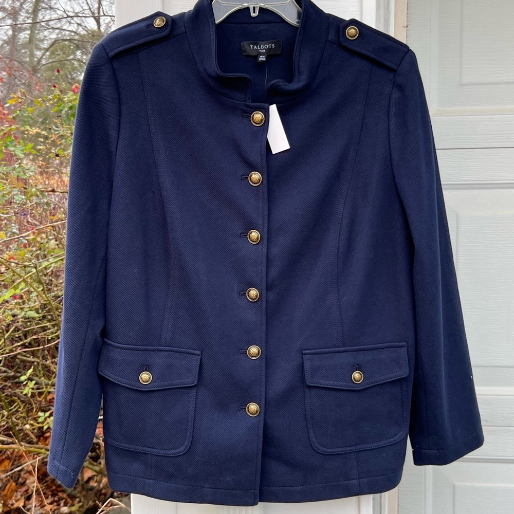 NWT Talbots Gorgeous Navy Military Style Lined High Neck Blazer - Picture 7 of 7